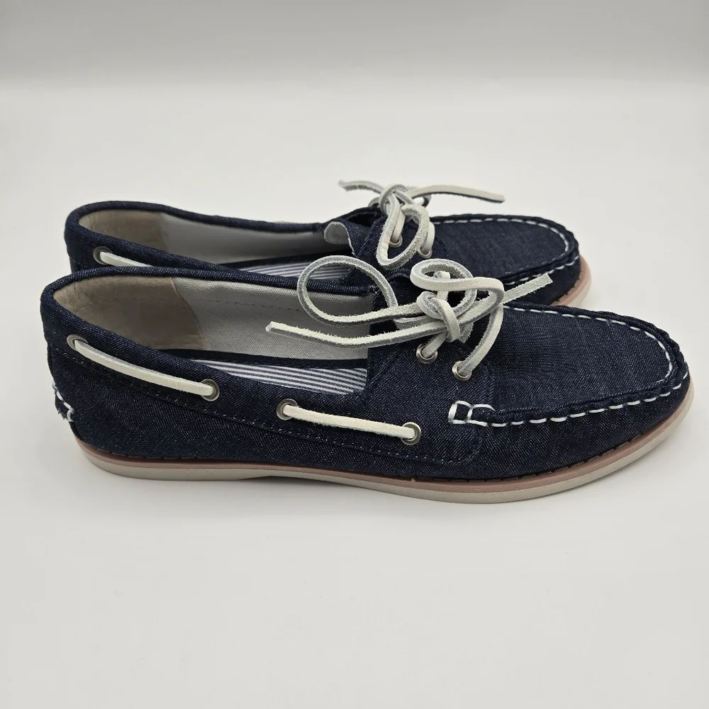 G.H. Bass & Co. Anchor Denim Navy Blue Slip On Loafers Shoes Womens Size 6.5